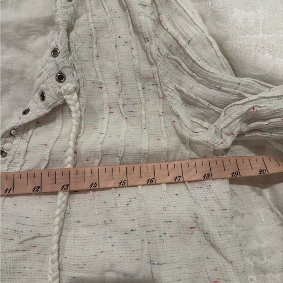 Tularosa REVOLVE Ivory confetti Bell Sleeve Babydoll Blouse Boho Top Pleated - Picture 9 of 10